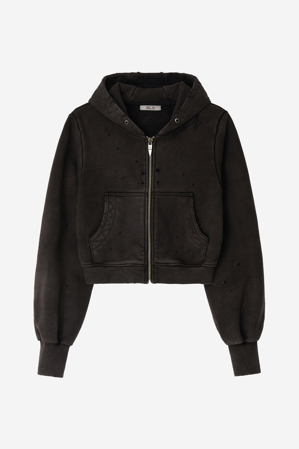 BLR 打孔水洗做舊短版帶帽外套