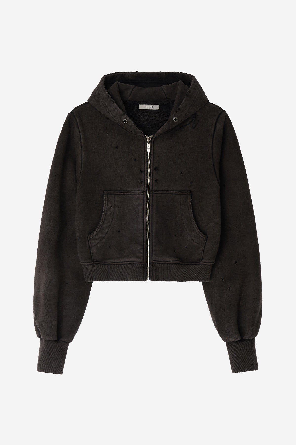 BLR 打孔水洗做舊短版帶帽外套