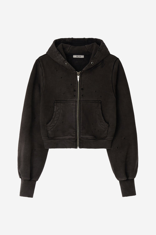 BLR 打孔水洗做舊短版帶帽外套