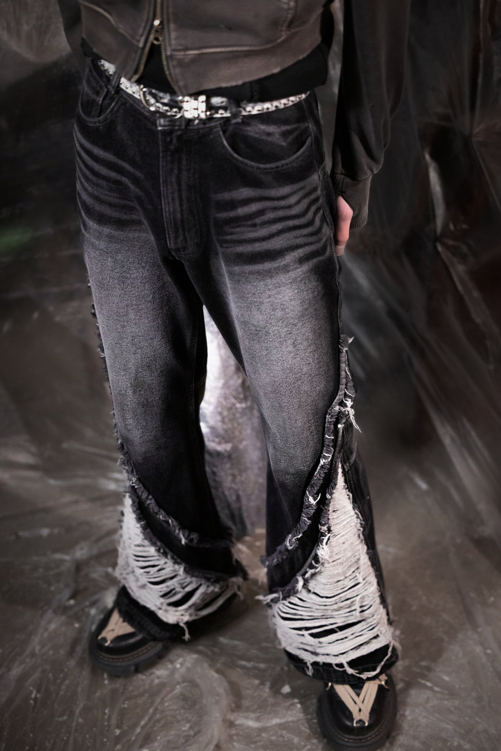 BLR 壓碎雙線洗滌牛仔褲